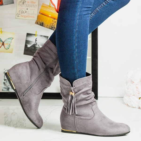 Grey suede ankle boots with covered wedge heels Lovely Shoes