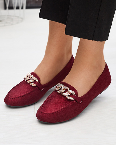 Burgunderfarbene Öko-Wildleder-Loafer für Damen mit Kette Osylia - Schuhe