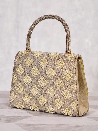 Royalfashion Kleine Damenhandtasche mit Strasssteinen und Perlen