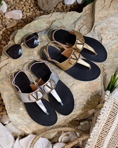 Royalfashion Damen goldene Jalones Flip-Flop-Sandalen