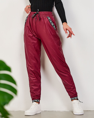 Royalfashion Loose women's eko leather pants in burgundy