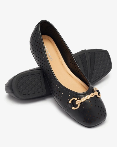 Schwarze durchbrochene Damen-Ballerinas mit Goldverzierung Serilla- Footwear