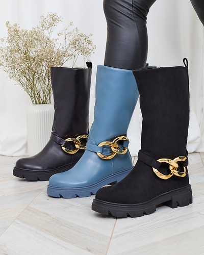 Blaue Damenstiefel mit Helari-Kette - Schuhe