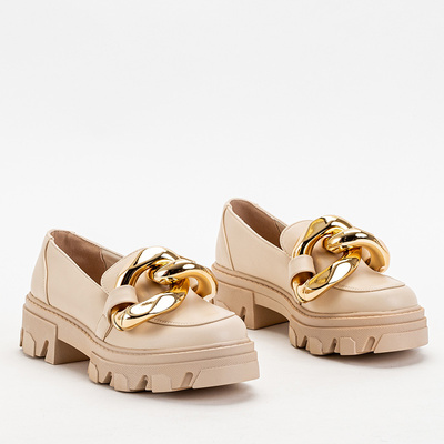 Beige Damenschuhe mit goldener Kette - Schuhe