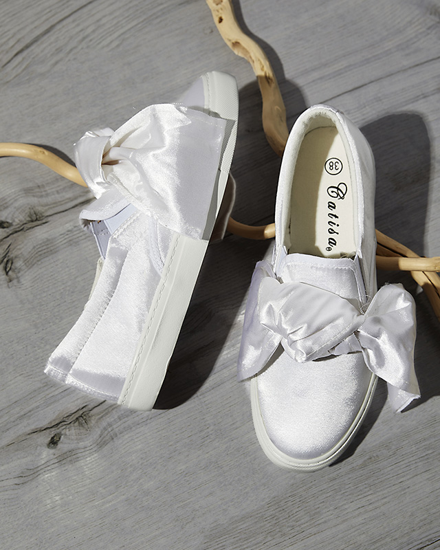 Weiße Damen-Slipper mit Schleife Erous- Footwear