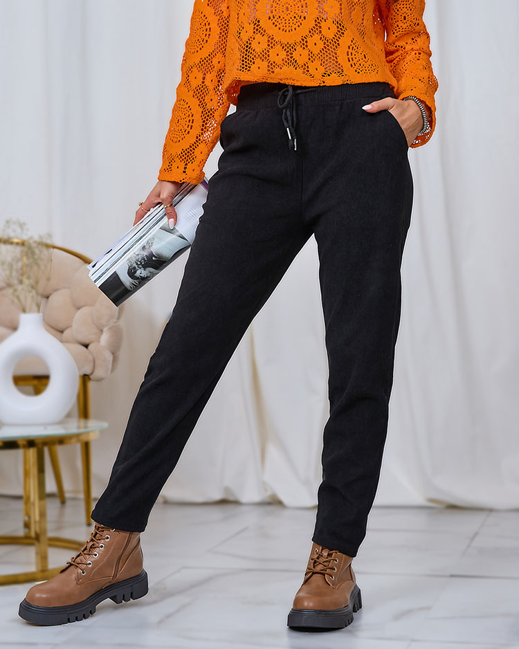 Royalfashion Schwarze Cord-Damenstoffhose