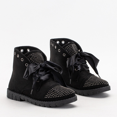 Schwarze Damen-Stiefeletten geschnürt mit Schleife mit Zirkonia Segadi - Schuhe