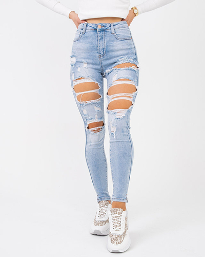 Blaue Skinny-Jeans für Damen mit Löchern - Kleidung