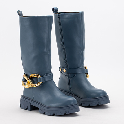 Blaue Damenstiefel mit Helari-Kette - Schuhe