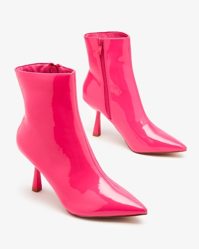 Royalfashion Fuchsia lackierte Damenstiefel mit Entenabsatz Elegant Elegant