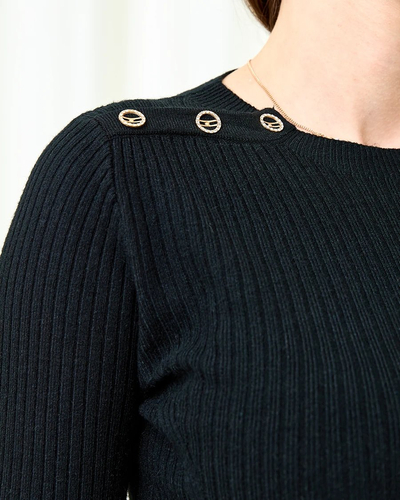 Светр жіночий Royalfashion чорний із золотими ґудзиками