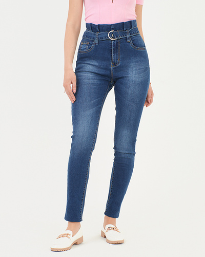 Marineblaue Skinny-Hose für Damen mit Raffung - Kleidung