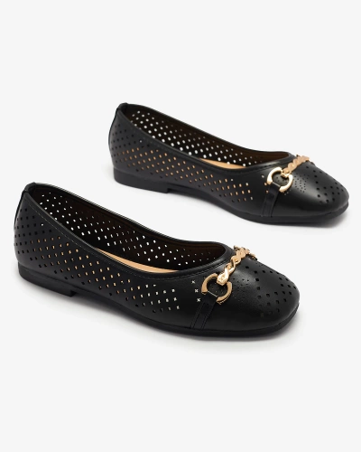 Schwarze durchbrochene Damen-Ballerinas mit Goldverzierung Serilla- Footwear