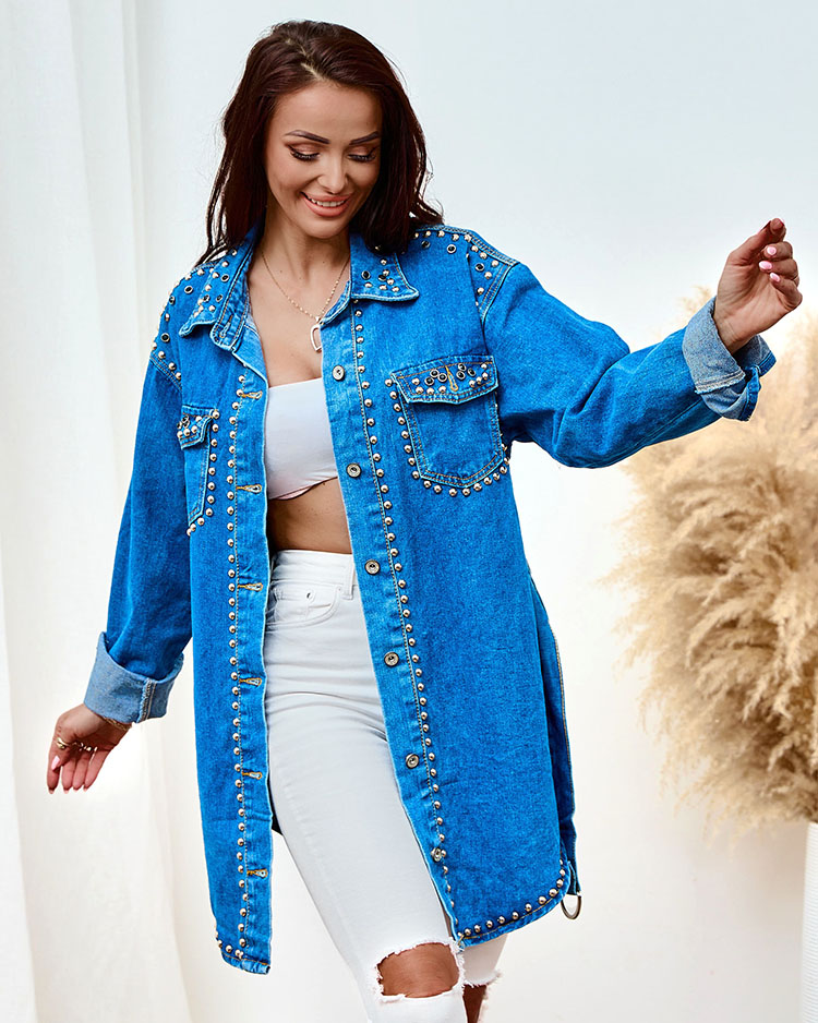 Royalfashion Damen-Jeansjacke mit Strasssteinen