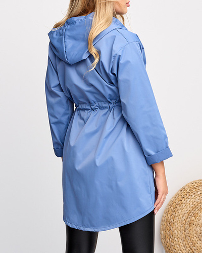 Blaue lange Windjacke mit gebundener Taille für Damen - Kleidung