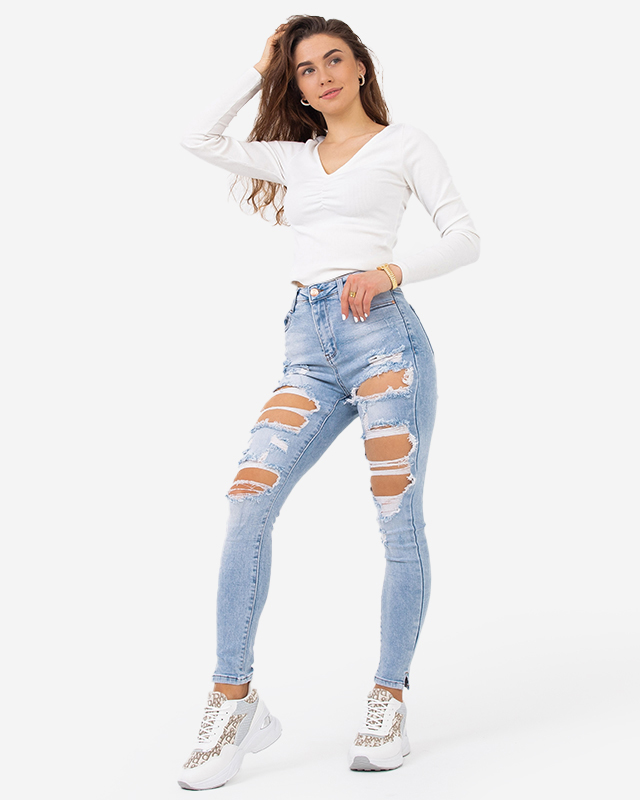 Blaue Skinny-Jeans für Damen mit Löchern - Kleidung