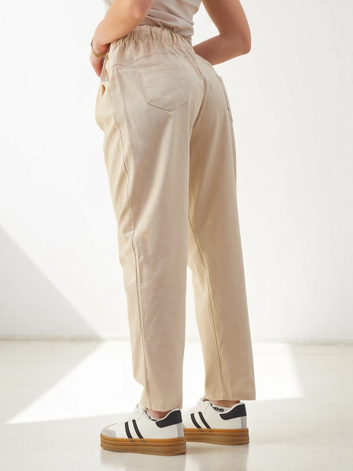 Royalfashion Baumwollgerade Damenhose mit Bindeband in der Taille