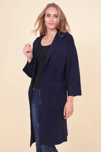 Navy Cardigan Sweater mit Kapuze - Kleidung