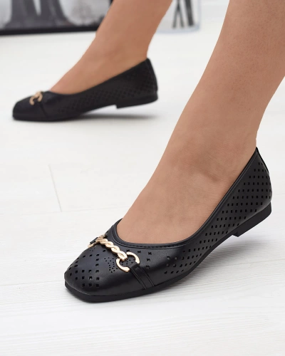 Schwarze durchbrochene Damen-Ballerinas mit Goldverzierung Serilla- Footwear