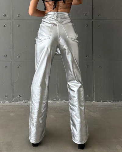 Royalfashion Жіночі широкі штани металік