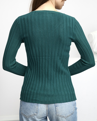 Grüner Rippenpullover für Damen - Kleidung