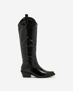 Royalfashion Schwarz lackierte Damenstiefel a'la Cowgirls Gotenas