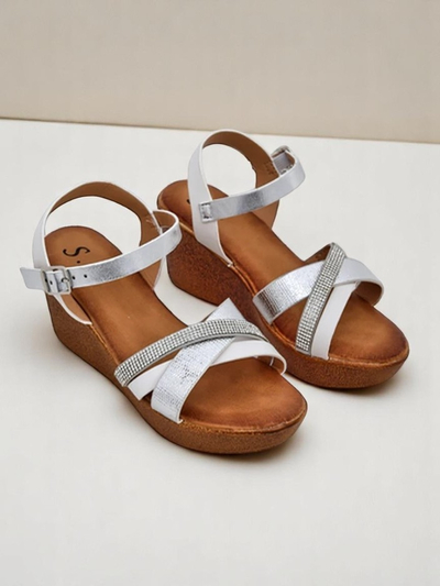 Royalfashion жіночі сандалі на танкетці з стразами та блискітками Glittera