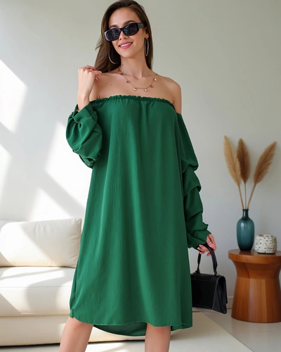 Royalfashion Glattes Damenkleid im spanischen Stil mit Rüschen