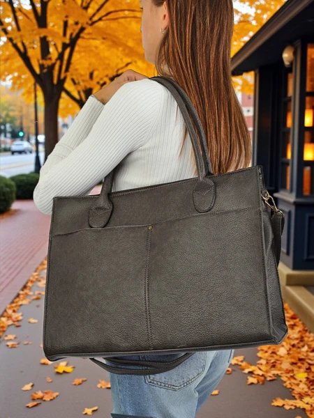 Жіноча шкіряна сумка Etruria Classica Elegante сіра 41x31x14 см