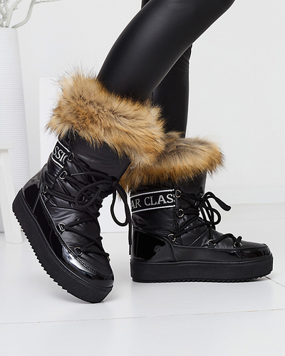 Lackierte Damen-Schneestiefel in schwarzer Farbe Fursav- Footwear