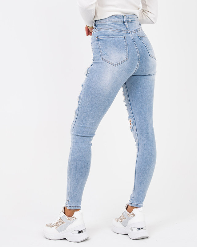 Blaue Skinny-Jeans für Damen mit Löchern - Kleidung
