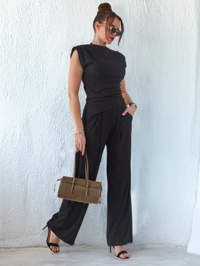 Royalfashion Damen Rippen-Set, mit asymmetrischem Top, ärmellos und weit geschnittenen Hosen