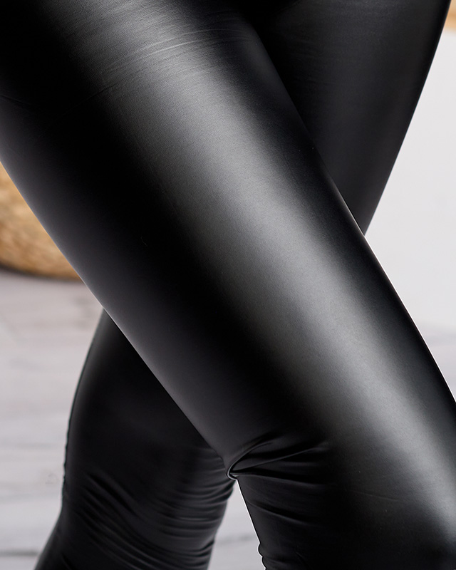 Schwarze Damen-Leggings aus Lederimitat - Kleidung
