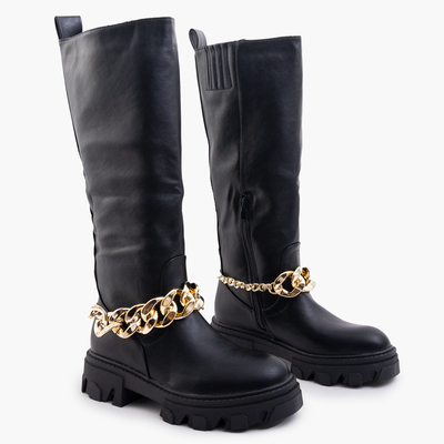 Schwarze Damenstiefel mit Kette Sudzi- Footwear