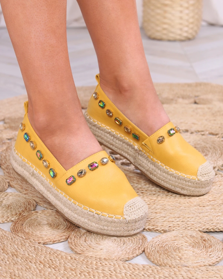 OUTLET Gelbe Damen-Espadrilles mit Kristallen Ziennie - Schuhe