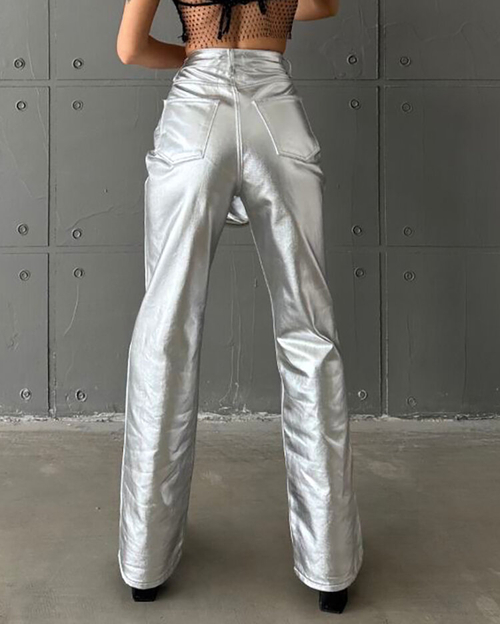 Royalfashion Жіночі широкі штани металік