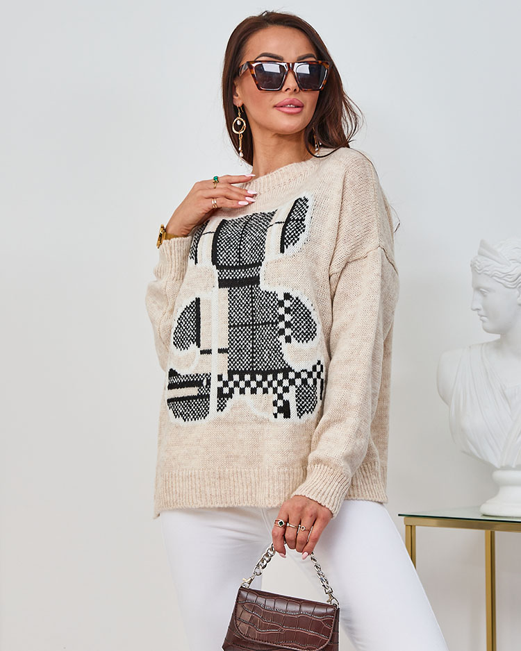 Royalfashion Beige Damen-Teddybär-Pullover