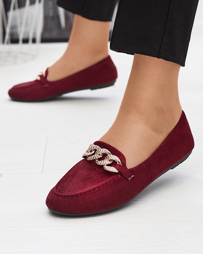 Burgunderfarbene Öko-Wildleder-Loafer für Damen mit Kette Osylia - Schuhe