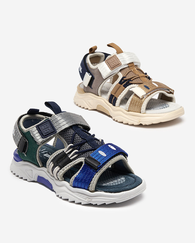 Marineblaue und graue Kindersandalen mit Klettverschluss Meteris - Schuhe