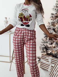 Royalfashion Weißer Damen Schlafanzug mit Weihnachtsmotiv