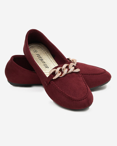 Burgunderfarbene Öko-Wildleder-Loafer für Damen mit Kette Osylia - Schuhe