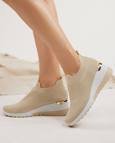 Beige Sportschuhe für Damen mit Keilabsatz Rishmia - Footwear