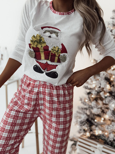 Royalfashion Weißer Damen Schlafanzug mit Weihnachtsmotiv