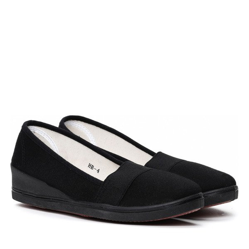 Czarne baleriny na koturnie z gumką Merry- Obuwie