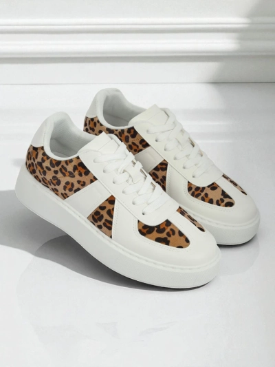Damen Sneakers Calista Leopardia – Weißes Öko-Leder Stoff Frühling 4cm