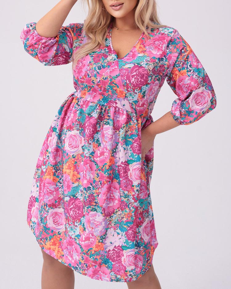 Royalfashion Knielanges Damenkleid mit Print PLUS SIZE