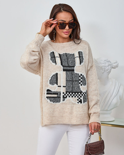 Royalfashion Beige Damen-Teddybär-Pullover