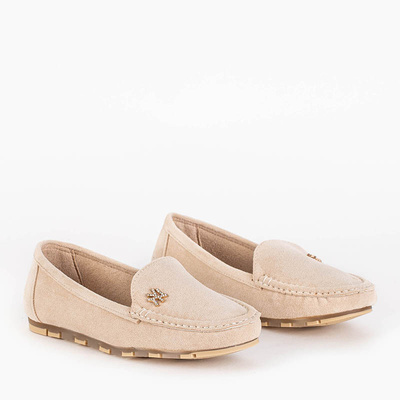 Damen-Loafer aus Öko-Wildleder in Beige mit Pixila-Dekor - Schuhe