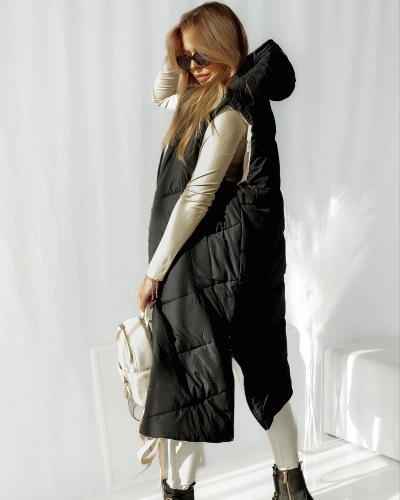 Royalfashion Schwarze und braune lange Steppweste