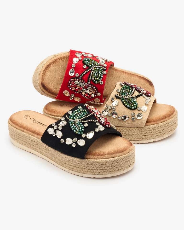 Royalfashion Schwarze verzierte Damen-Flip-Flops mit dicker Sohle Avadeka